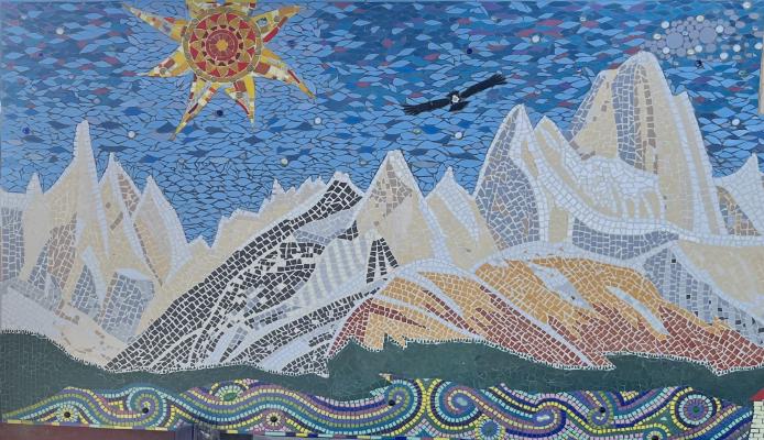 Mosaik Bild vom Fitzroy, der Landschaft El Chaltens und eines Condors