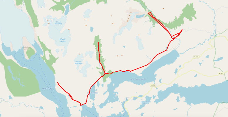 Karte des Nationalparks mit der gelaufenen Strecke als rote Linie